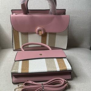 Pink and Beige Women's Handbag Set